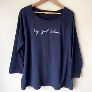 Loft “Hey Good Lookin…” Navy Blue 3/4 Sleeves Lightweight Sweater Top Size XL
